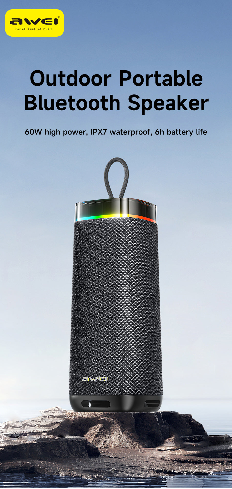 AWEI KA66 Bluetooth Speaker – Super Bass, RGB & TWS
