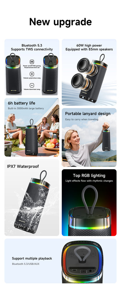 AWEI KA66 Bluetooth Speaker – Super Bass, RGB & TWS