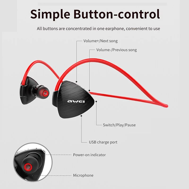 Awei A847BL Waterproof Bluetooth Sport Neckband Earbuds