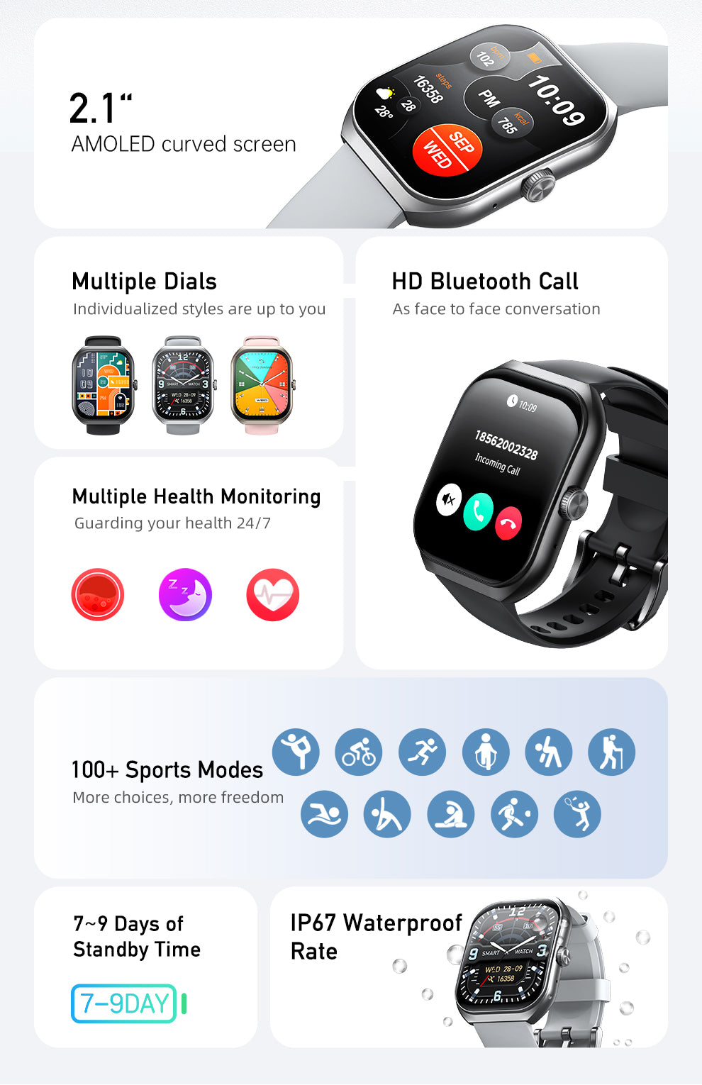 Awei H46 AMOLED Bluetooth Calling Smartwatch