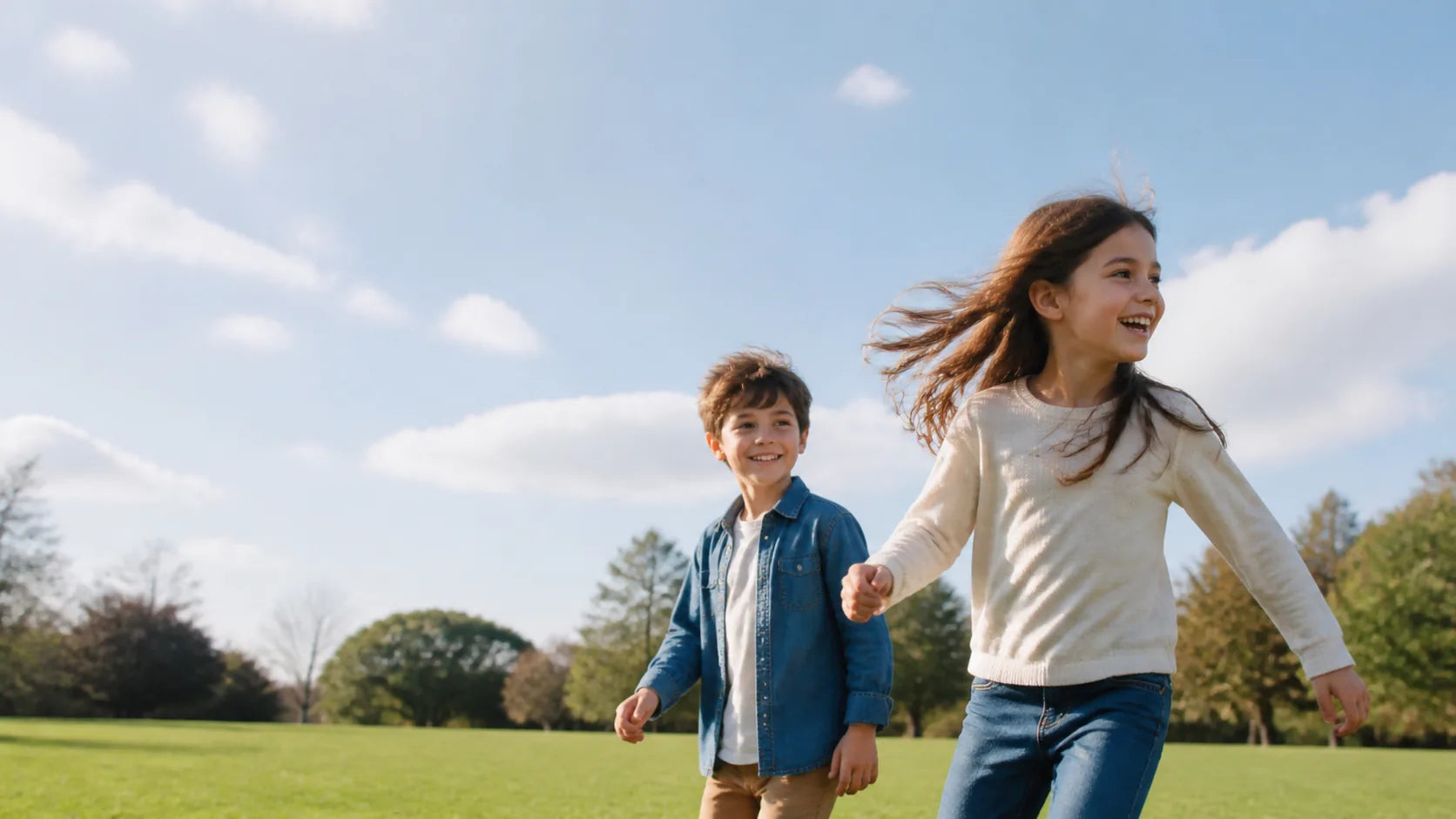 Children exploring a sunny park together